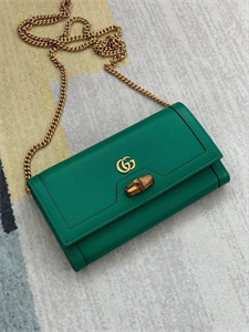 Gu.cci Diana Chain Wallet Green Leather 658243