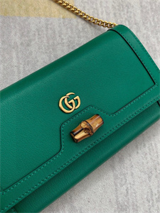 Gu.cci Diana Chain Wallet Green Leather 658243