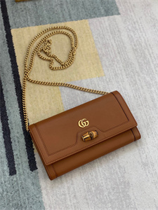 Gu.cci Diana Chain Wallet Brown Leather 658243