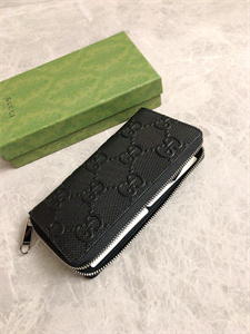 Gu.cci GG Zipper Wallet Embossed Black Leather 625558