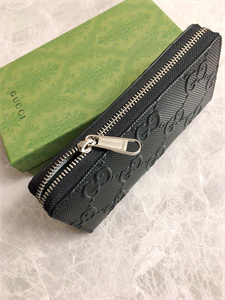 Gu.cci GG Zipper Wallet Embossed Black Leather 625558