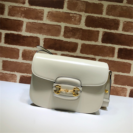 Gu.cci Horsebit 1955 Shoulder Bag White Leather 602204