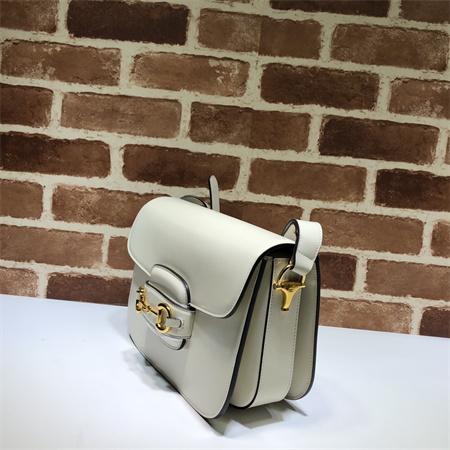 Gu.cci Horsebit 1955 Shoulder Bag White Leather 602204