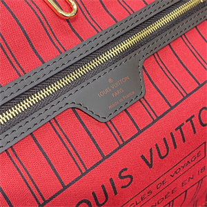 L.V Neverful GM Damier Ebene Inside Red N41357