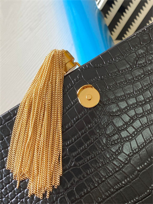 Y.S.L KATE MEDIUM TASSEL IN CROCODILE EMBOSSED Leather Gold Tone Metal Black Color