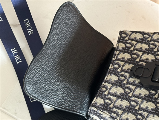 Di.or Mini  Gallop Sling Bag Beige & Black oblique Jacquard Black Grained Calfskin