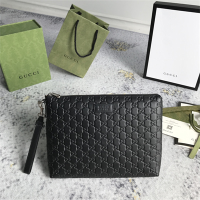 Gu.cci GG Black Leather Clutch 473881
