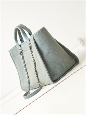 Cha.nel Deauville Large Shopping Bag Washed Denim Silver Tone Metal A66941
