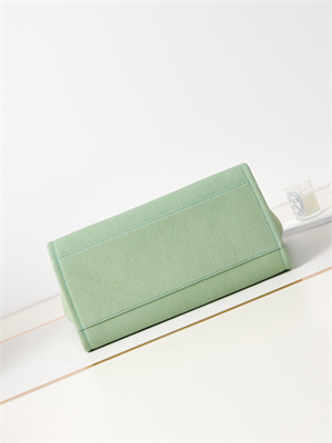 Cha.nel Deauville Large Shopping Bag Mixed Fibers Gold Tone Metal Green A66941