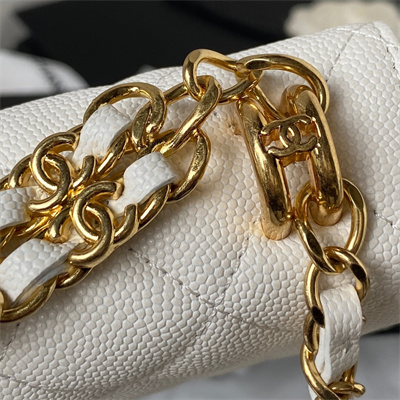 Cha.nel Wallet On Chain Grained Calfskin Gold Tone Metal White AP3021