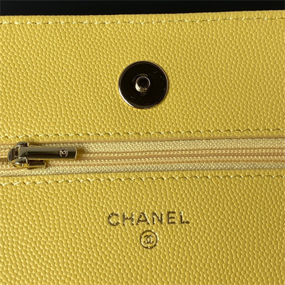 Cha.nel Wallet On Chain Grained Calfskin Gold Tone Metal Yellow AP3180