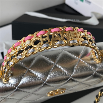 Cha.nel Wallet On Chain With Handel Shinny Calfskin Gold Tone Metal Silver AP3242