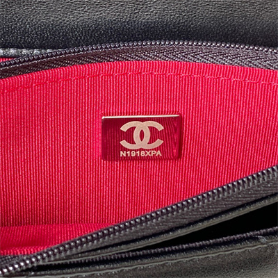 Cha.nel Wallet On Chain Lambskin Silver Tone Metal Black AP3267