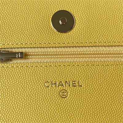 Cha.nel Wallet On Chain Grained Calfskin Gold Tone Metal Yellow AP3336