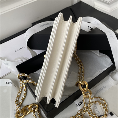 Cha.nel Wallet On Chain Grained Calfskin Gold Tone Metal White AP3368