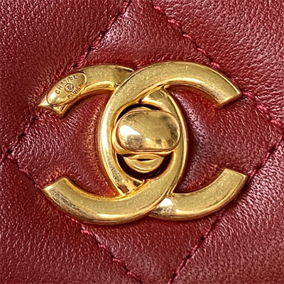 Cha.nel Wallet On Chain With Top Handle Lambskin Gold Tone Metal Burgundy AP3504