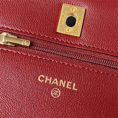 Cha.nel Wallet On Chain With Top Handle Lambskin Gold Tone Metal Burgundy AP3504