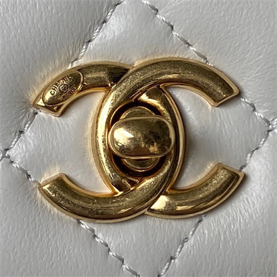 Cha.nel Wallet On Chain With Top Handle Lambskin Gold Tone Metal White AP3504