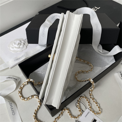 Cha.nel Wallet On Chain With Top Handle Lambskin Gold Tone Metal White AP3504