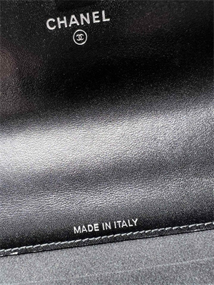 Cha.nel Wallet On Chain With Top Handle Shiny Calfskin Silver Tone Metal Black AP3566