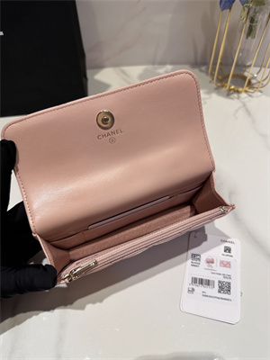 Cha.nel Wallet On Chain With Top Handle Lambskin Gold Tone Metal Light Pink AP3575