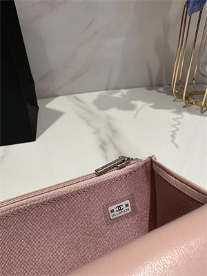 Cha.nel Wallet On Chain With Top Handle Lambskin Gold Tone Metal Light Pink AP3575