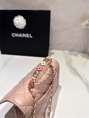 Cha.nel Wallet On Chain With Top Handle Lambskin Gold Tone Metal Light Pink AP3575