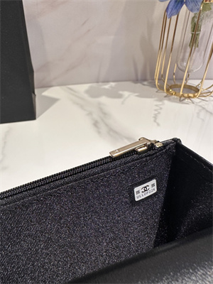 Cha.nel Wallet On Chain With Top Handle Lambskin Gold Tone Metal Black AP3575