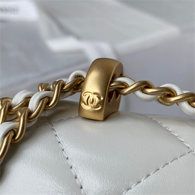 Cha.nel Mini Flap Bag Calfskin With Gold Ball Gold Tone Metal White AS2615