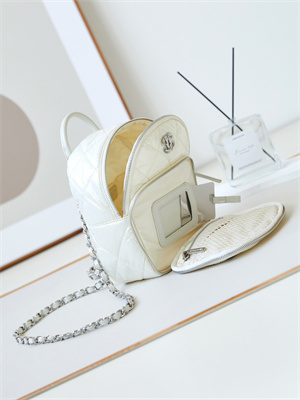 Cha.nel Backpack Nylon & Silver-Tone Metal White AS4366