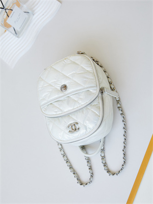 Cha.nel Backpack Nylon & Silver-Tone Metal White AS4366
