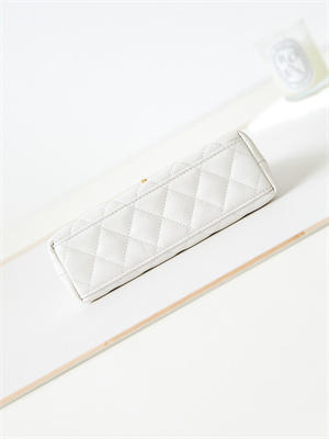 Cha.nel Mini Shopping Bag Kelly Bag Shiny Aged Calfskin Gold-Tone Metal White AS4416