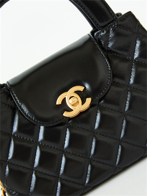 Cha.nel Mini Shopping Bag Kelly Bag Shiny Aged Calfskin Gold-Tone Metal Black AS4416