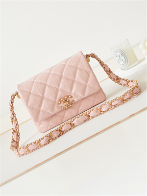 Cha.nel Flap Bag Aged Calfskin Gold Tone Metal Pink AS4423