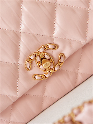 Cha.nel Flap Bag Aged Calfskin Gold Tone Metal Pink AS4423