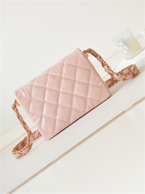 Cha.nel Flap Bag Aged Calfskin Gold Tone Metal Pink AS4423