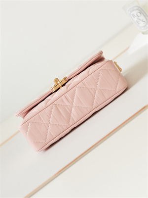Cha.nel Flap Bag Aged Calfskin Gold Tone Metal Pink AS4423