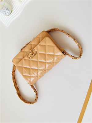 Cha.nel Flap Bag Aged Calfskin Gold Tone Metal Brown AS4423