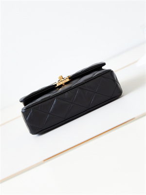 Cha.nel Flap Bag Aged Calfskin Gold Tone Metal Black AS4423