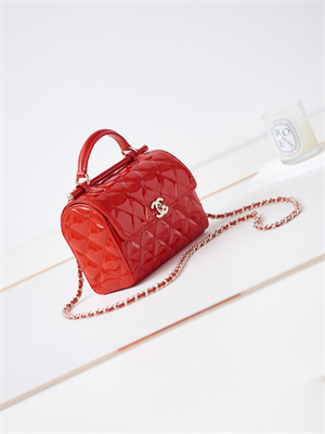 Cha.nel Small Box Bag Patent Calfskin & Gold-Tone Metal Red AS4511