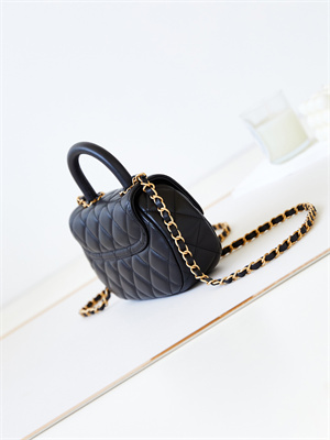 Cha.nel Small Flap Bag With Top Handle Lambskin Gold Tone Metal Black AS4573