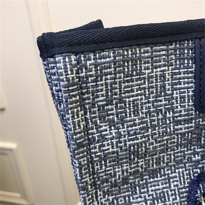 Cha.nel Deauville MM Shopping Bag Mixed Fibers Gold Tone Metal Navy A67001