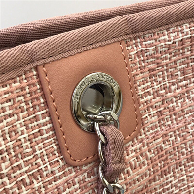 Cha.nel Deauville MM Shopping Bag Mixed Fibers Silver Tone Metal Pink A67001