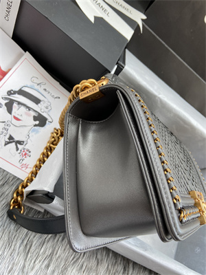 Cha.nel Medium Leboy Bag With Top Handle Python Leather Gold Metal A94804