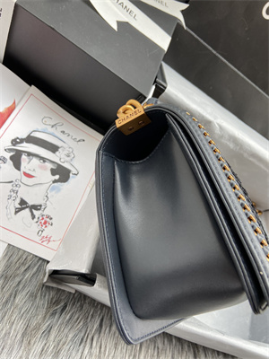 Cha.nel Medium Leboy Bag With Top Handle Python Leather Gold Metal A94804