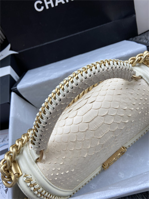 Cha.nel Medium Leboy Bag With Top Handle Python Leather Gold Metal A94804