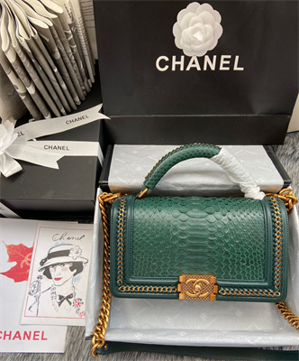 Cha.nel Medium Leboy Bag With Top Handle Python Leather Gold Metal A94804