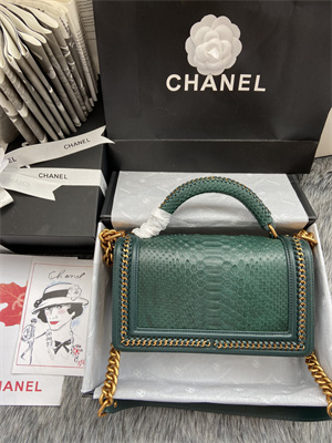 Cha.nel Medium Leboy Bag With Top Handle Python Leather Gold Metal A94804