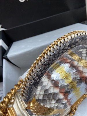 Cha.nel Medium Leboy Bag With Top Handle Python Leather Gold Metal A94804