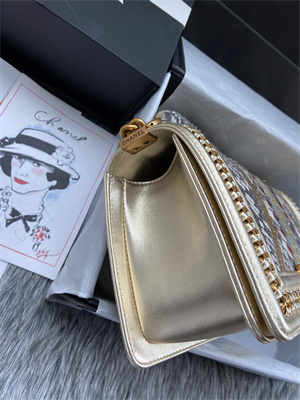 Cha.nel Medium Leboy Bag With Top Handle Python Leather Gold Metal A94804